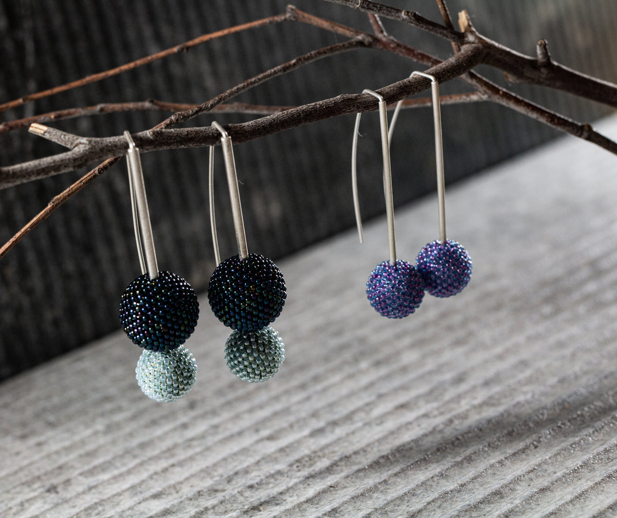 Lanky: Sterling Silver & Beaded Ball Earrings | Violet
