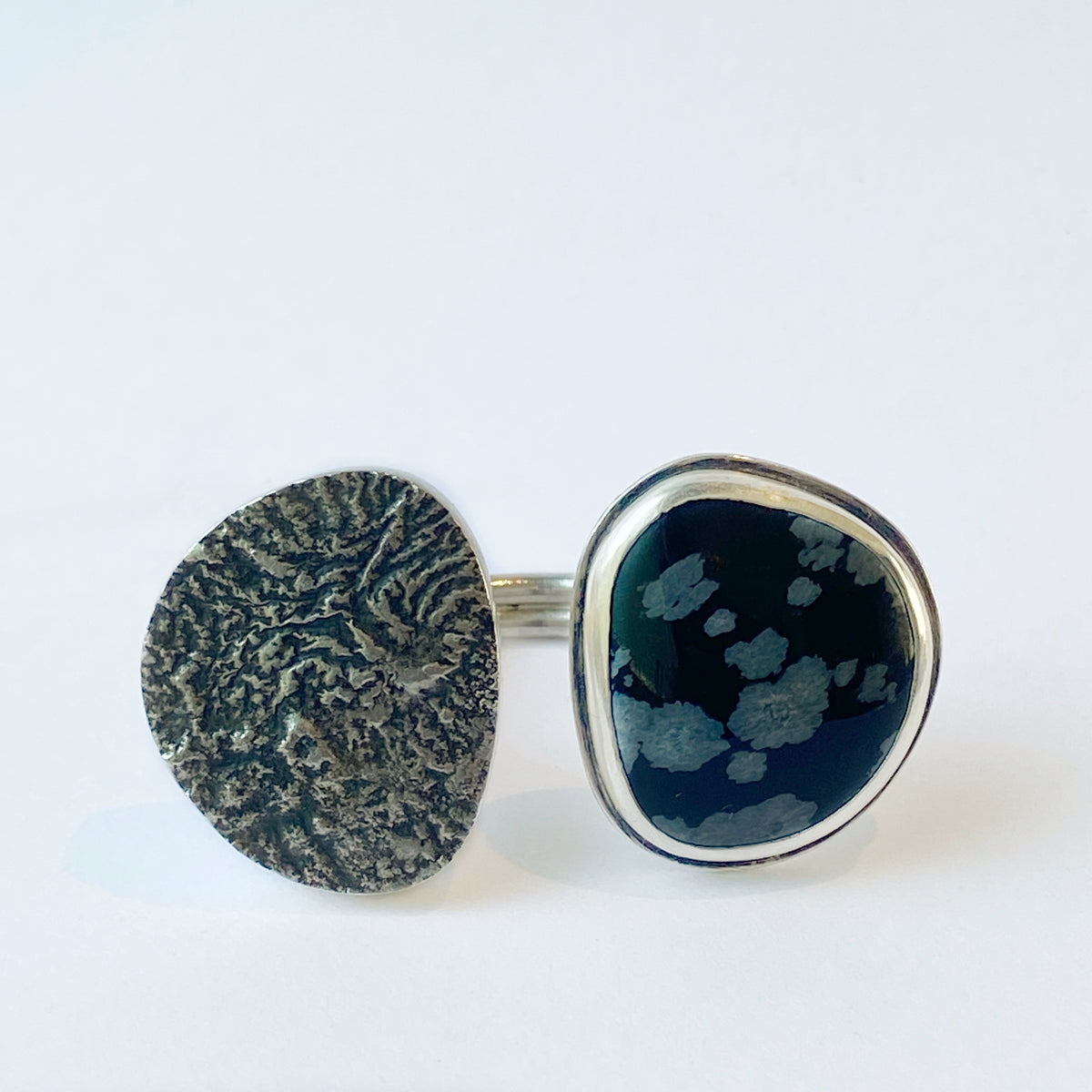 4. Snowflake Obsidian Double Ring