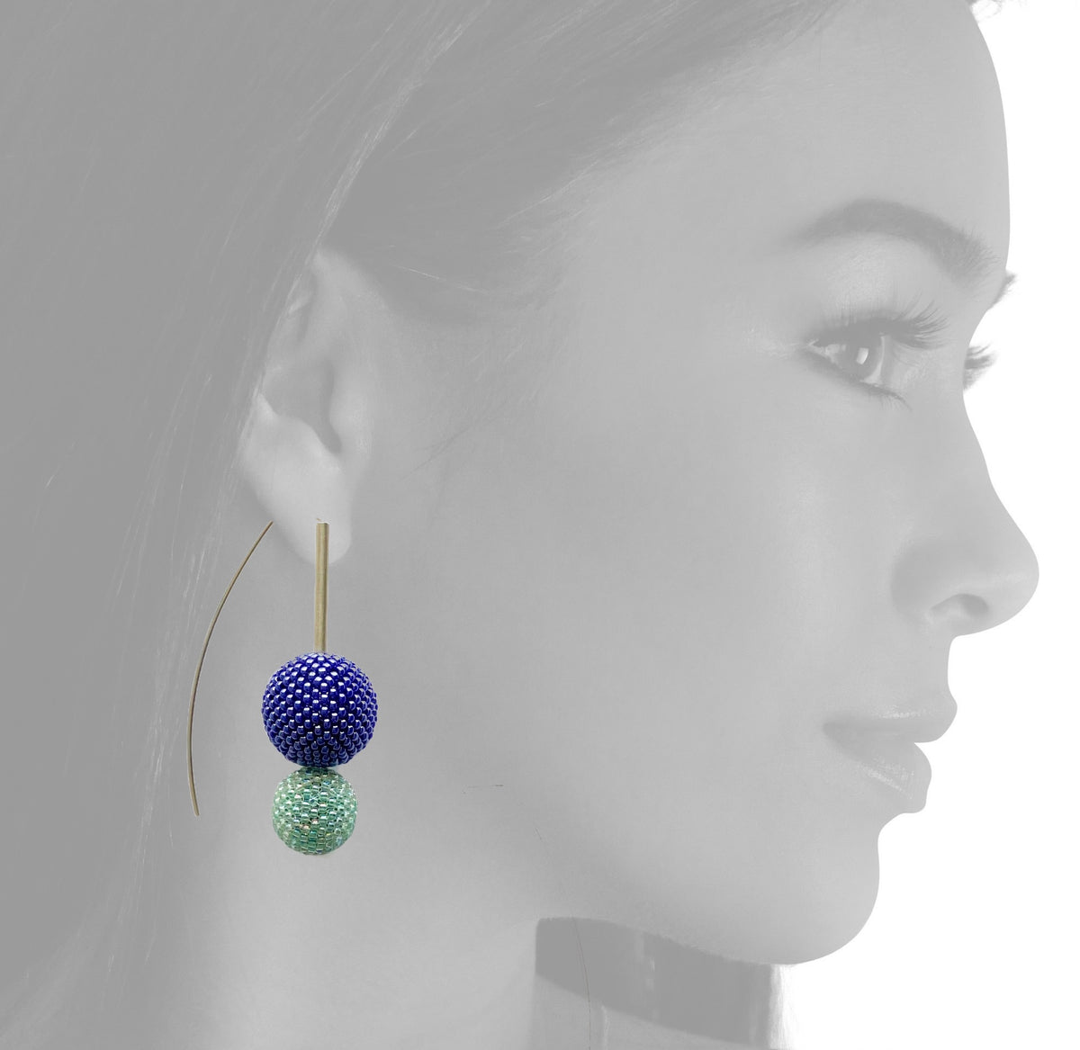Biggie Small: Contemporary Beaded Ball Sterling Silver Earrings | Purple & Aqua