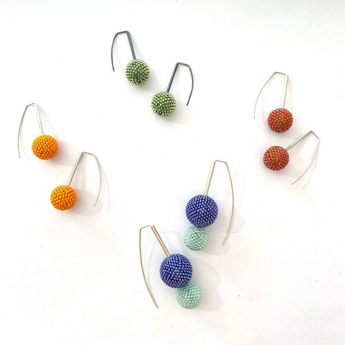 Shorties: Contemporary Sterling Silver & Glass Earrings | Orange