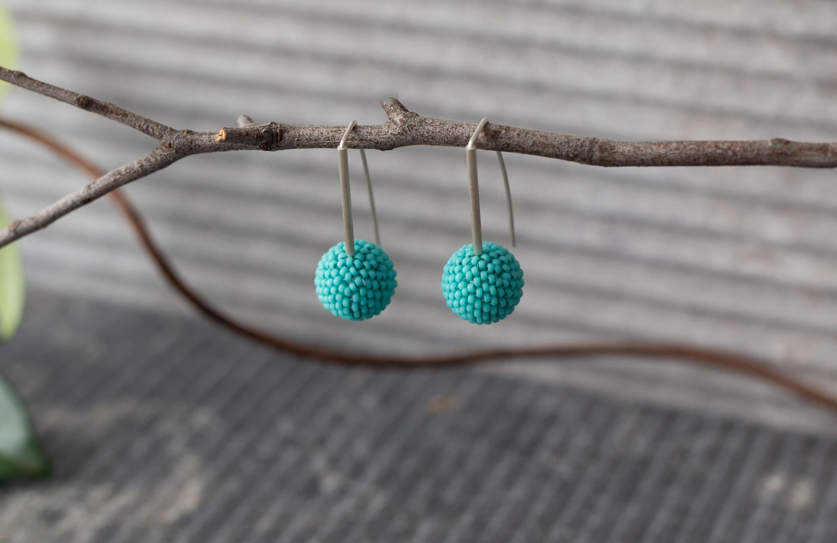Shorties: Contemporary Sterling Silver & Glass Earrings | Turquoise