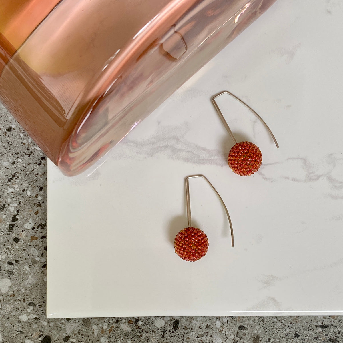 Shorties: Contemporary Sterling Silver & Glass Earrings | Orange
