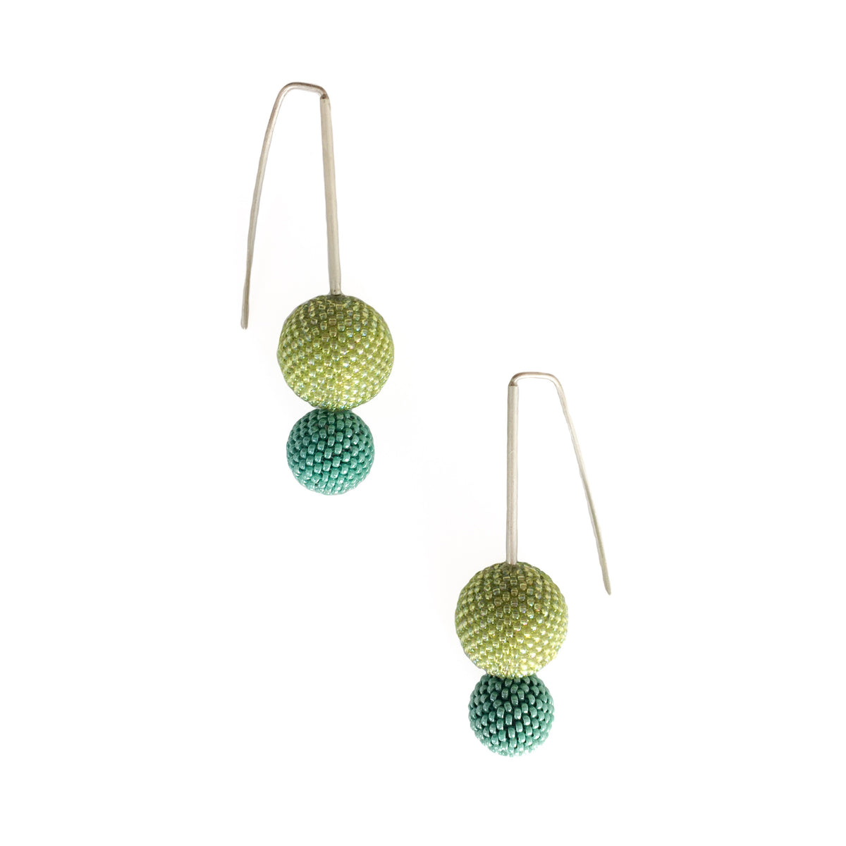 Biggie Small: Contemporary Sterling Silver & Beaded Ball Earrings | Lime & Turquoise
