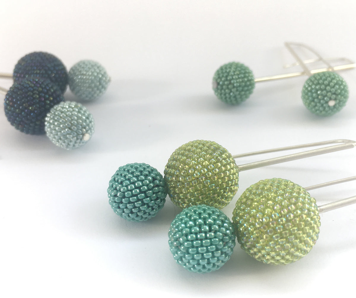 Biggie Small: Contemporary Sterling Silver & Beaded Ball Earrings | Lime & Turquoise