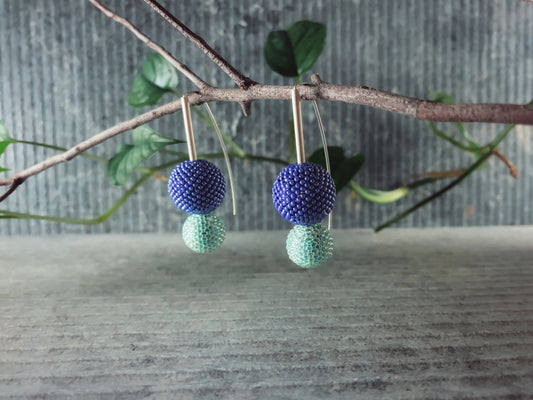 Biggie Small: Contemporary Beaded Ball Sterling Silver Earrings | Purple & Aqua