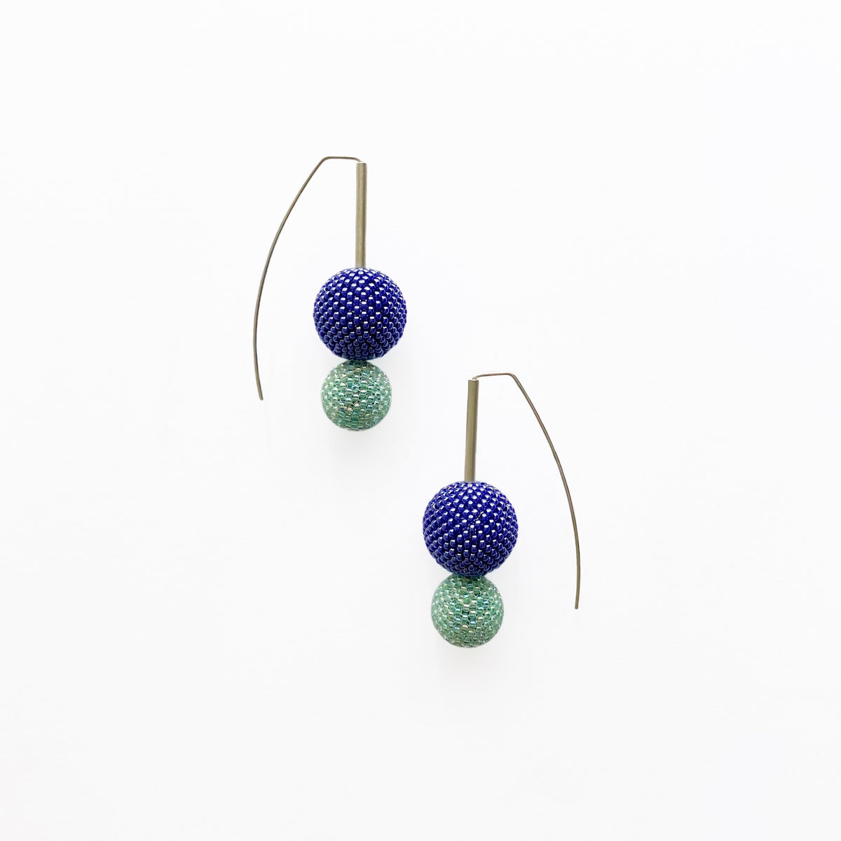 Biggie Small: Contemporary Beaded Ball Sterling Silver Earrings | Purple & Aqua