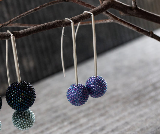 Lanky: Sterling Silver & Beaded Ball Earrings | Violet