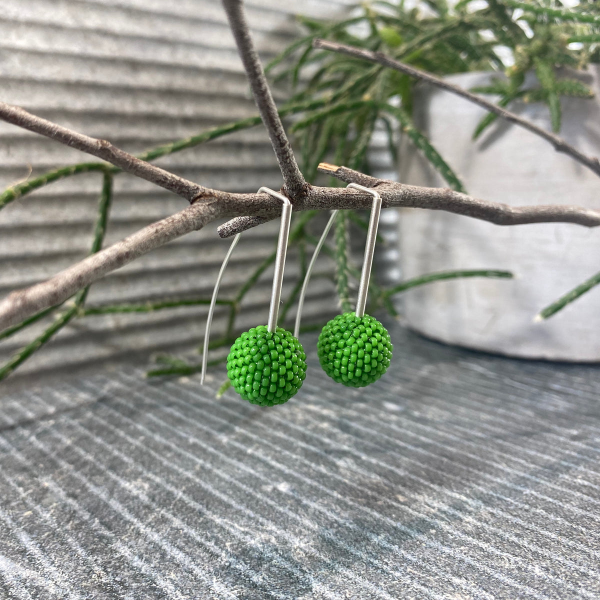 Shorties: Contemporary Sterling Silver & Glass Earrings | Green