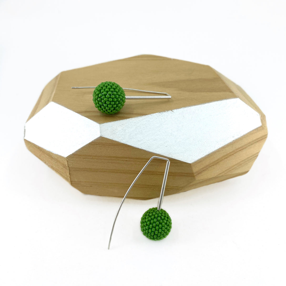 Shorties: Contemporary Sterling Silver & Glass Earrings | Green