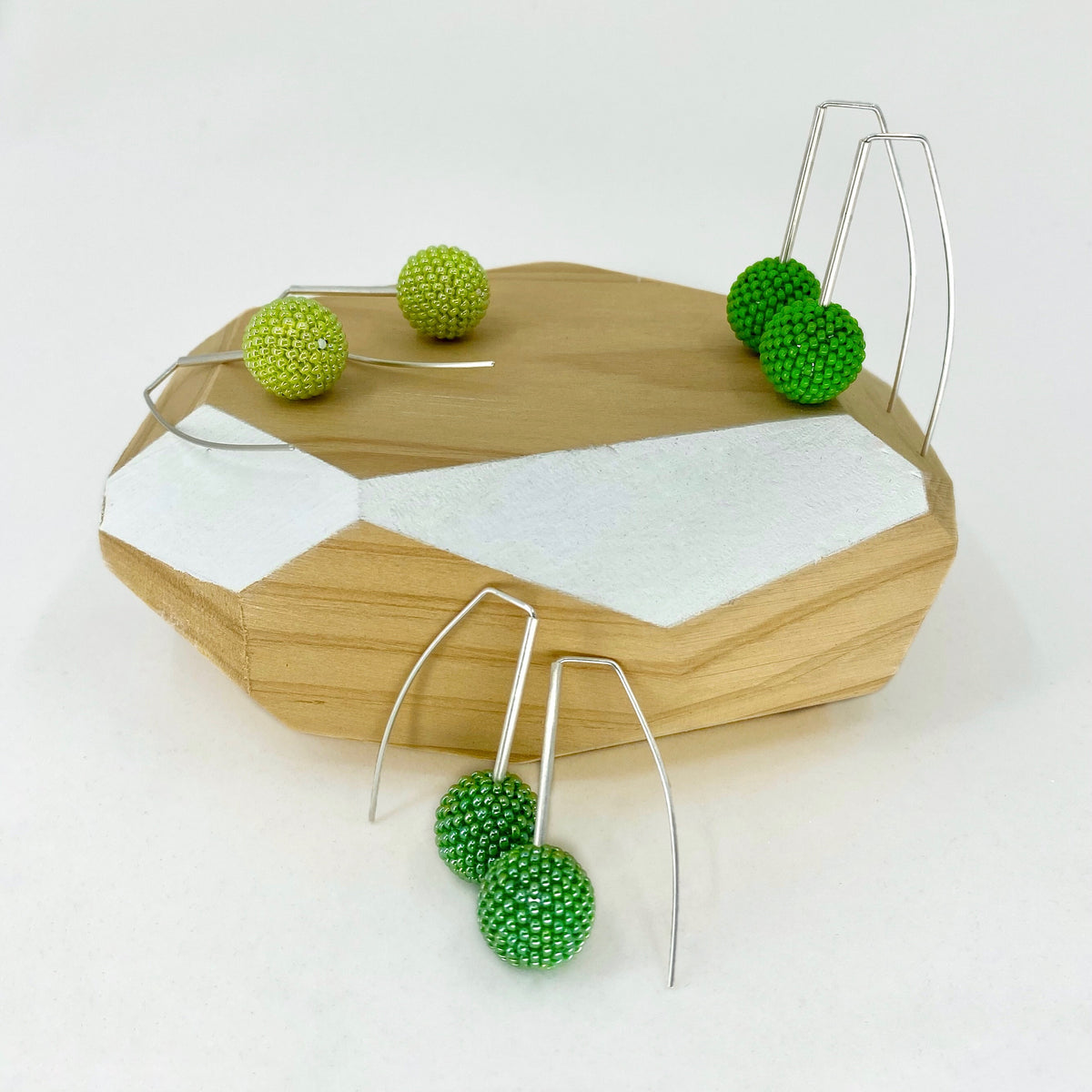 Shorties: Contemporary Sterling Silver & Glass Earrings | Green