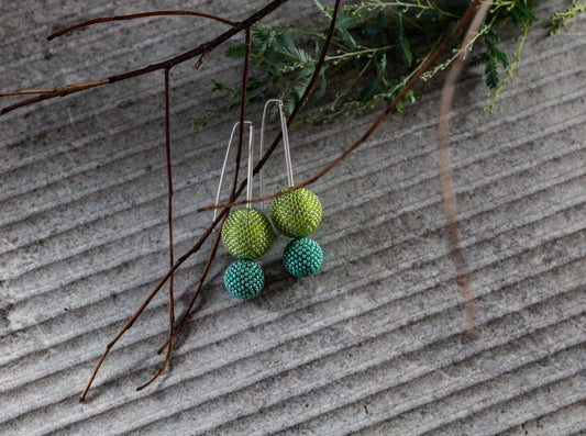 Biggie Small: Contemporary Sterling Silver & Beaded Ball Earrings | Lime & Turquoise