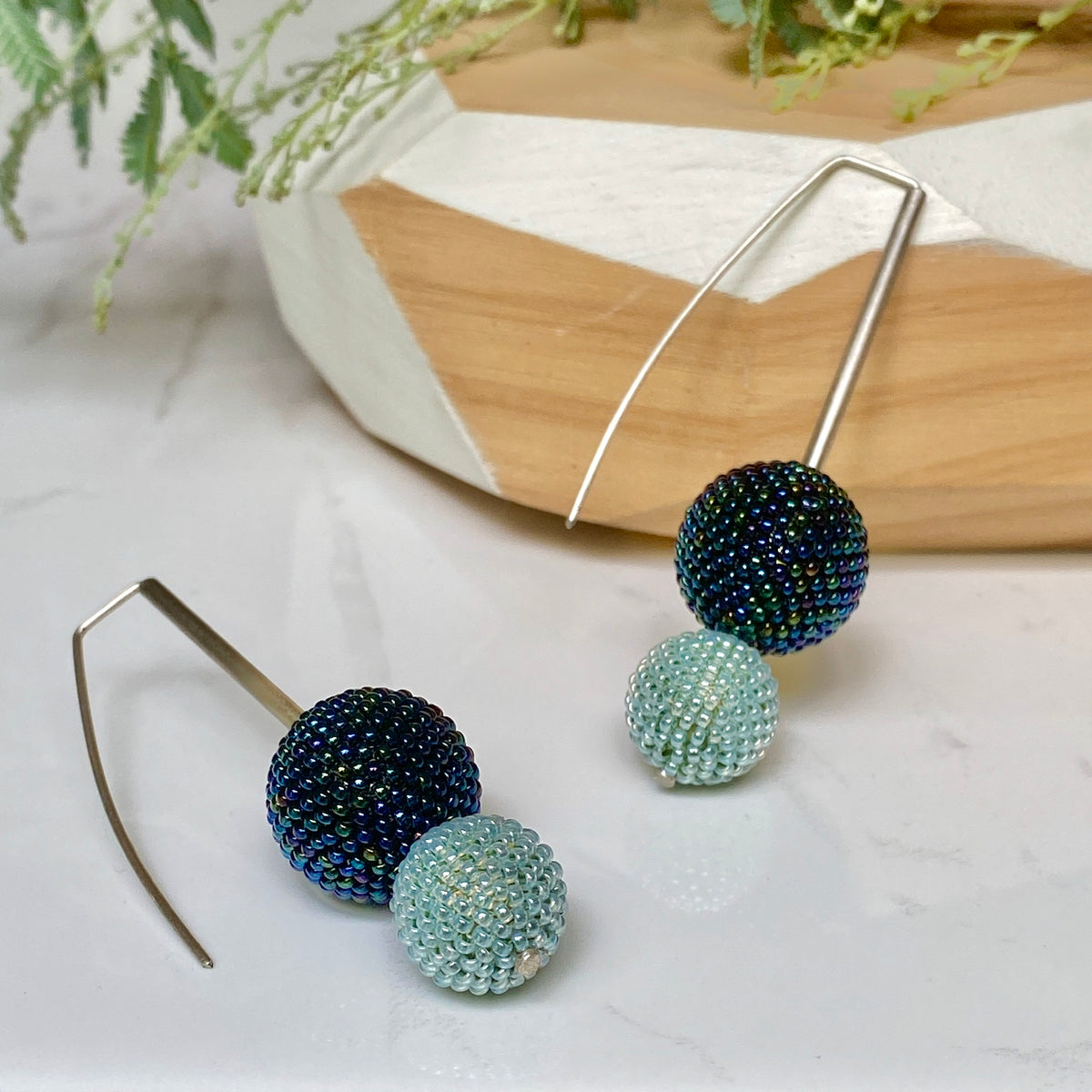 Biggie Small: Contemporary Sterling Silver & Glass Earrings | Navy & Light Blue