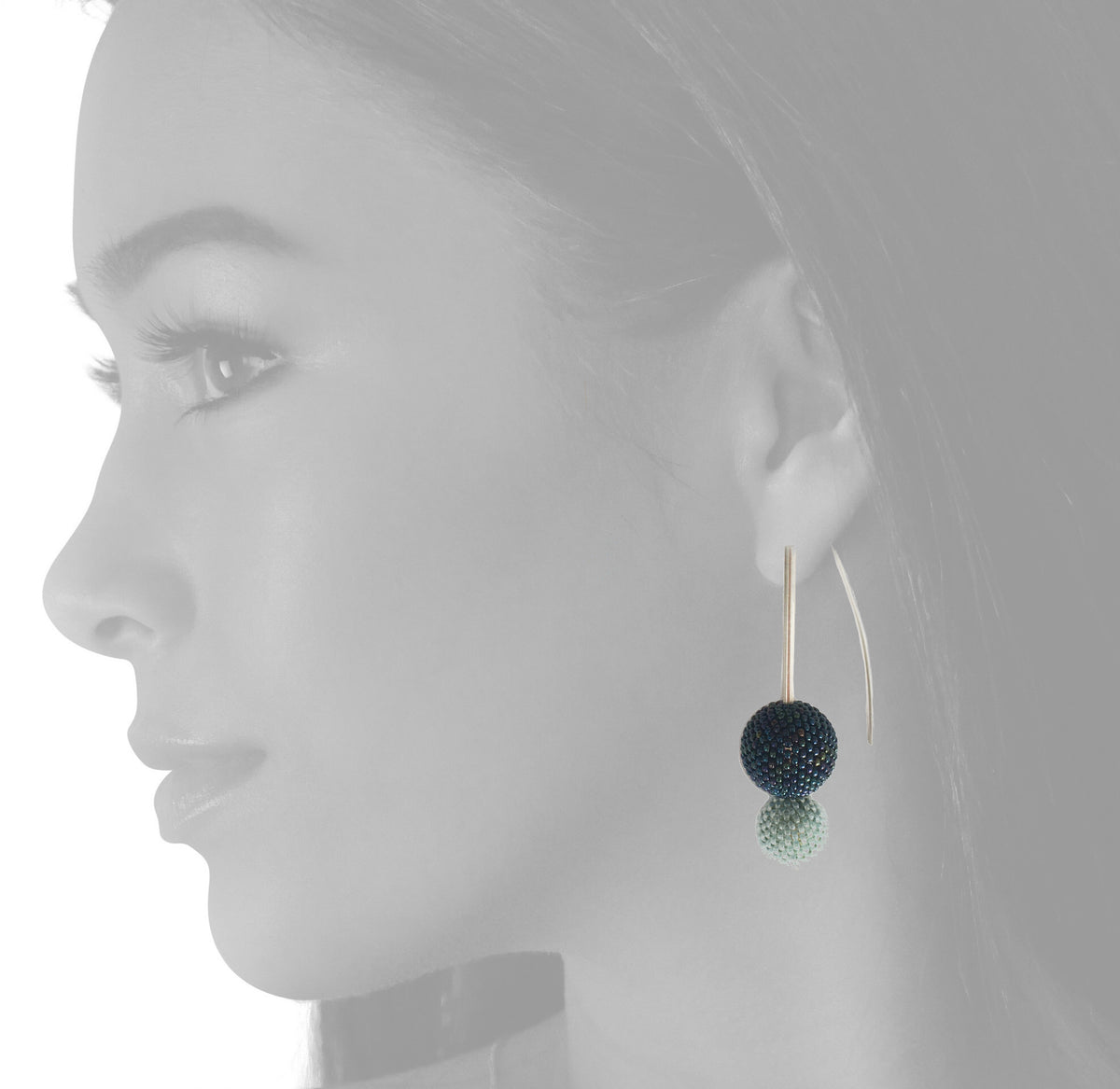Biggie Small: Contemporary Sterling Silver & Glass Earrings | Navy & Light Blue