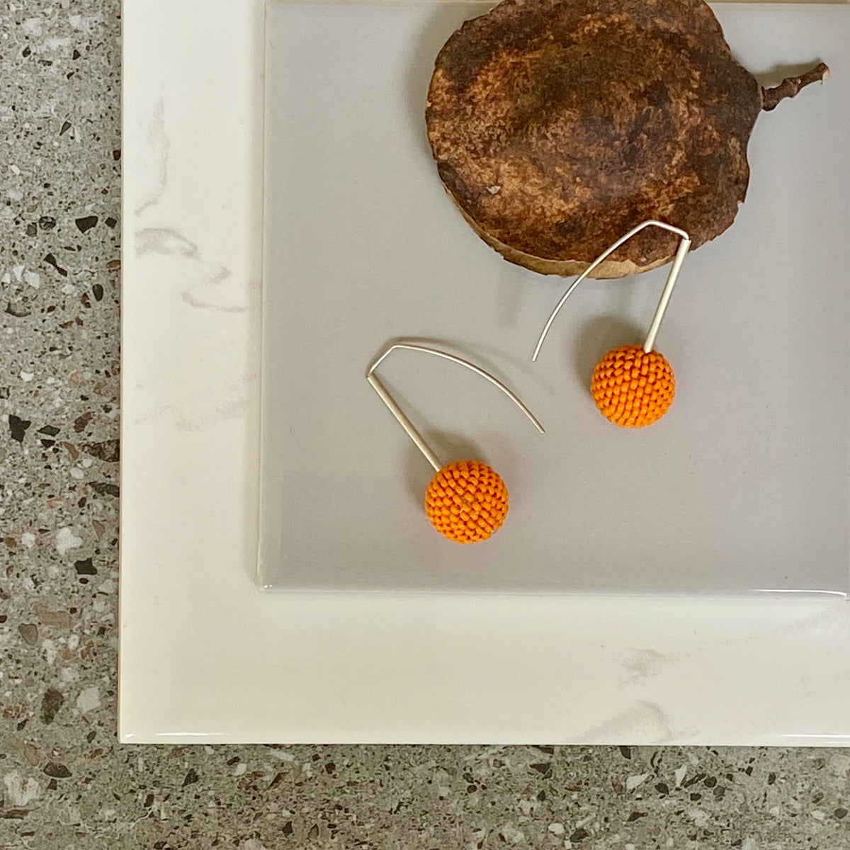 Shorties: Contemporary Sterling Silver & Glass Earrings | Vivid Orange