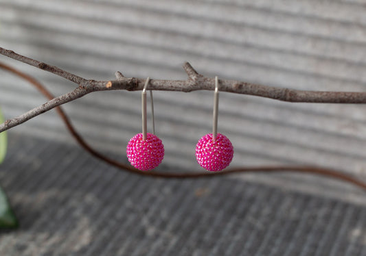 Shorties: Contemporary Sterling Silver & Glass Earrings | Fuchsia