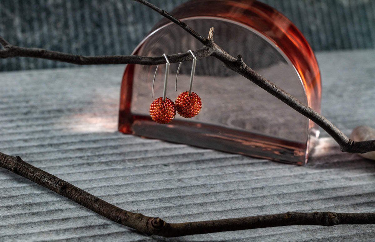 Shorties: Contemporary Sterling Silver & Glass Earrings | Orange