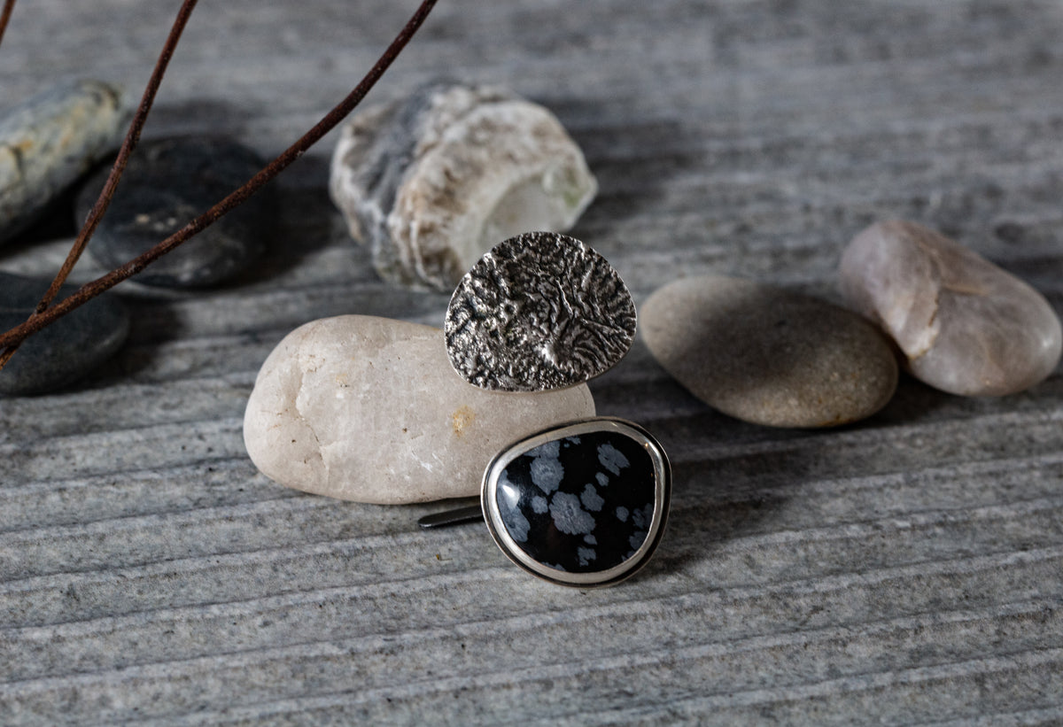 4. Snowflake Obsidian Double Ring