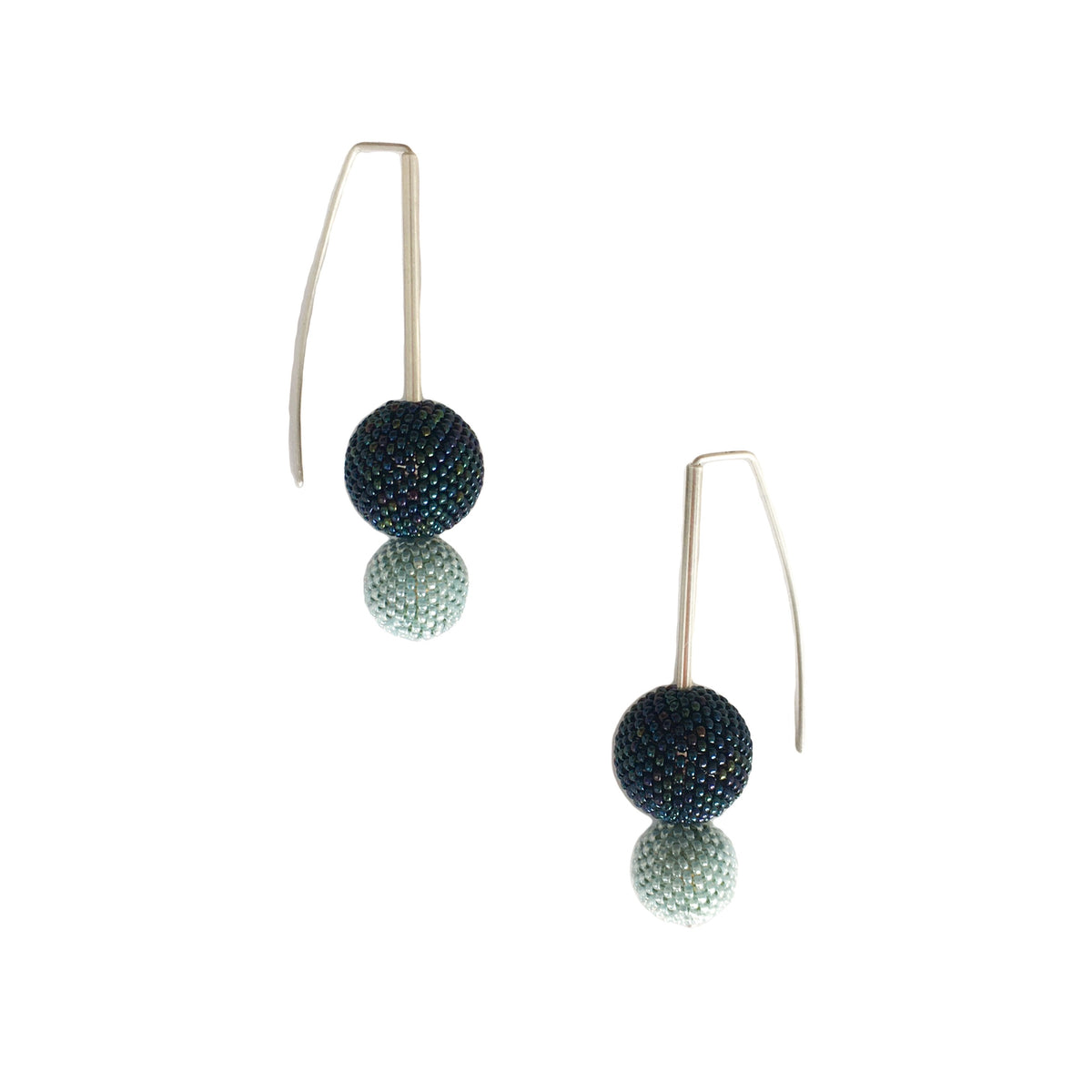 Biggie Small: Contemporary Sterling Silver & Glass Earrings | Navy & Light Blue