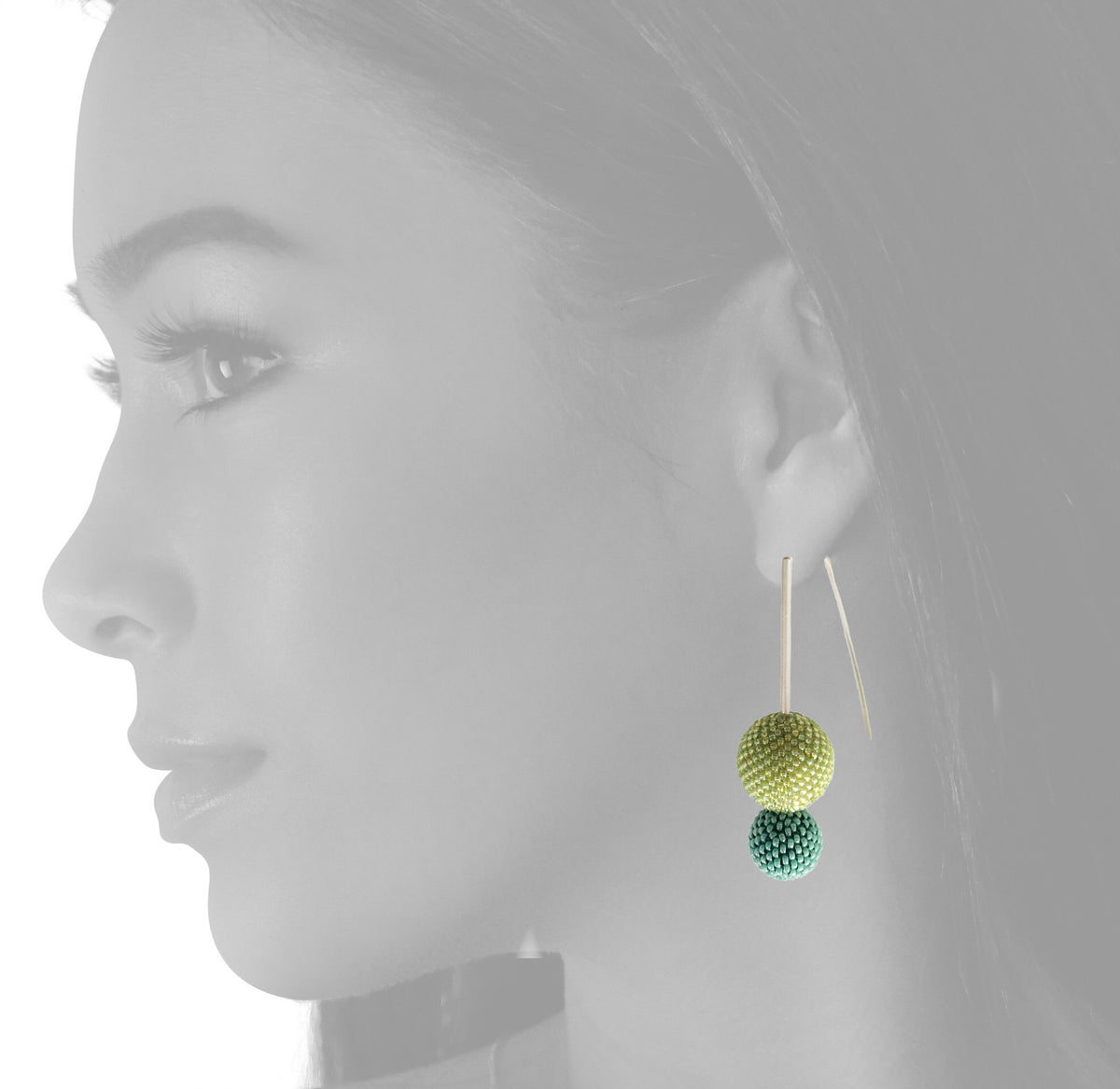 Biggie Small: Contemporary Sterling Silver & Beaded Ball Earrings | Lime & Turquoise