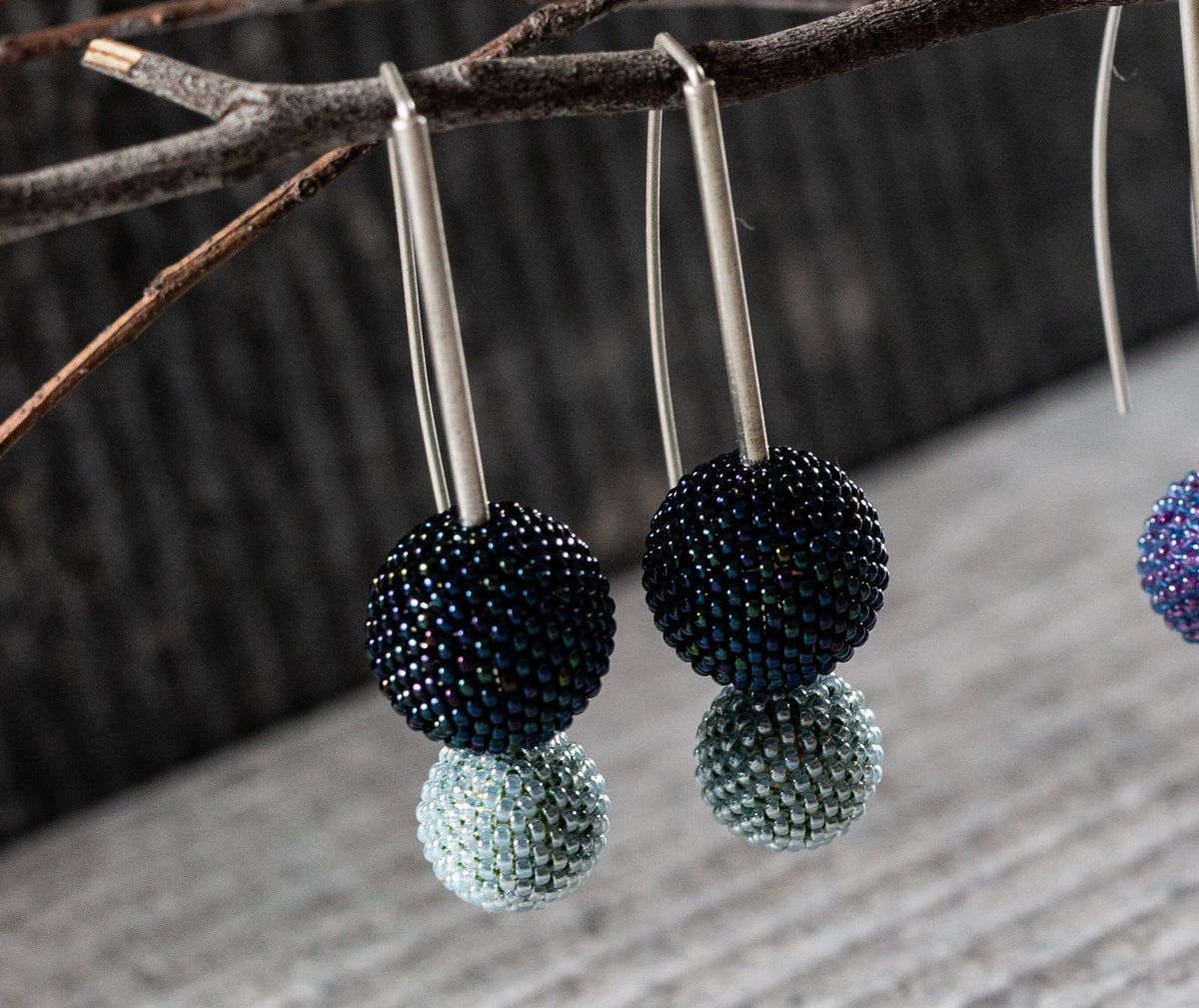 Biggie Small: Contemporary Sterling Silver & Glass Earrings | Navy & Light Blue